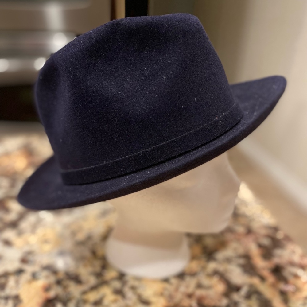 Blue Fedora Hat with Curved Brim and Creased Crown
